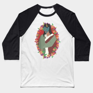 Hannya Lady Flower Garland Baseball T-Shirt